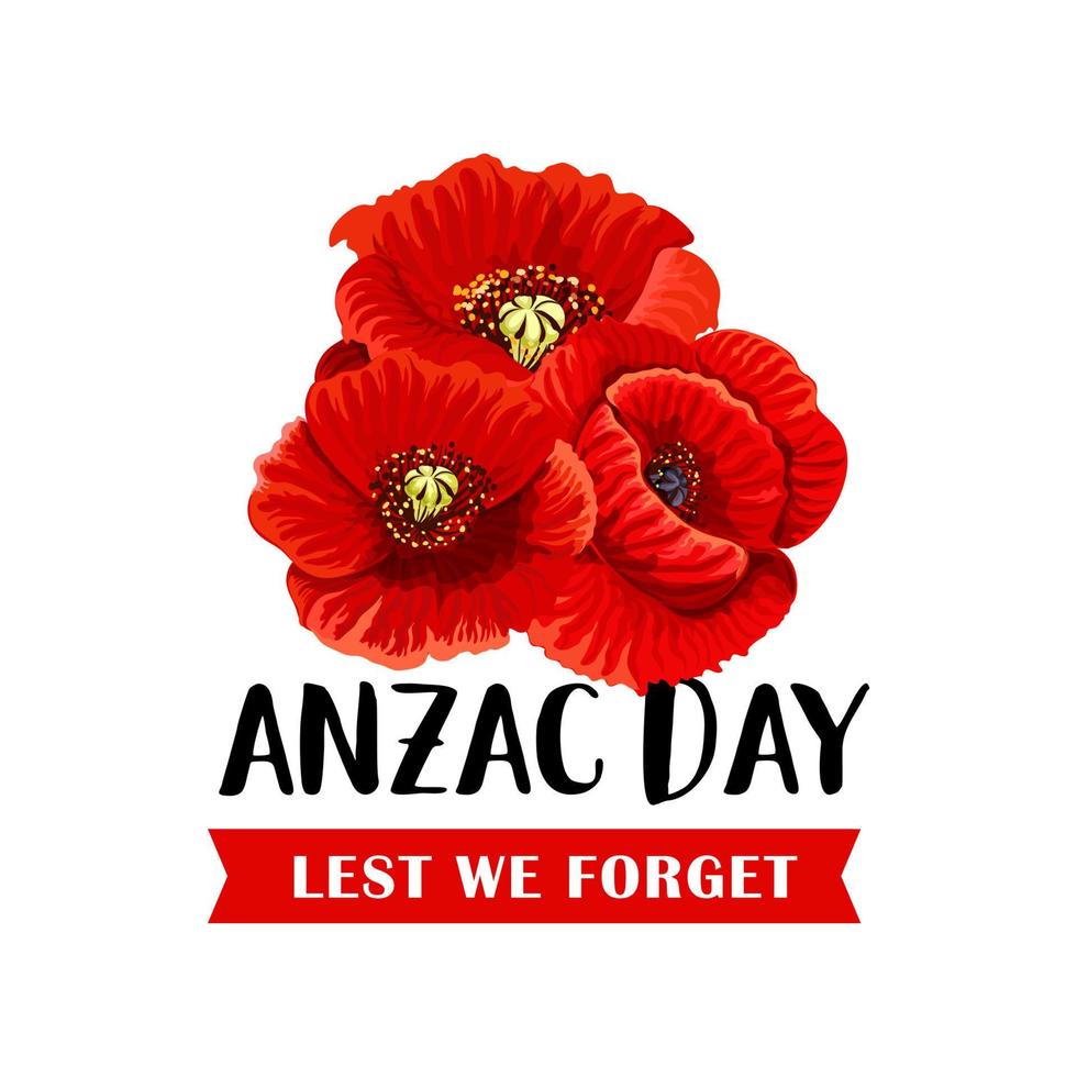 Anzac Remembrance Day icon with red poppy flower vector