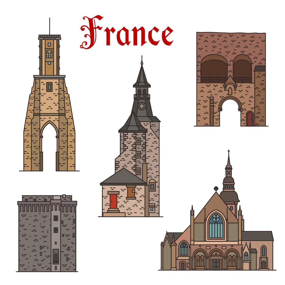 France landmarks vector architecture line icons