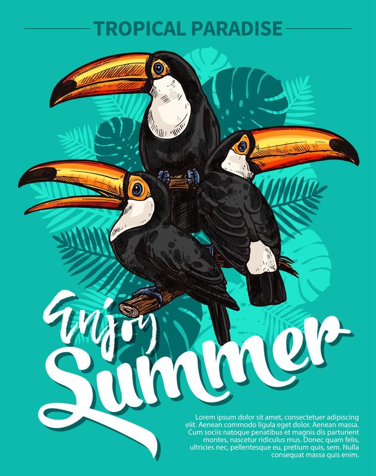 Vector sketch poster of tropical palm and bird