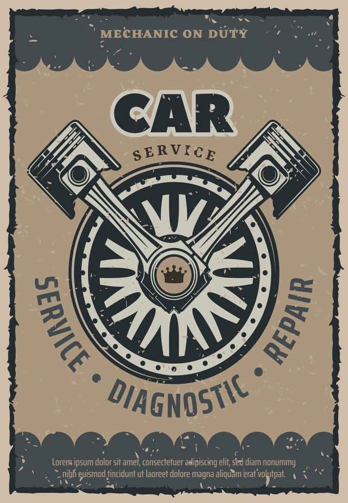 cartel retro del vector del servicio de reparación de automóviles