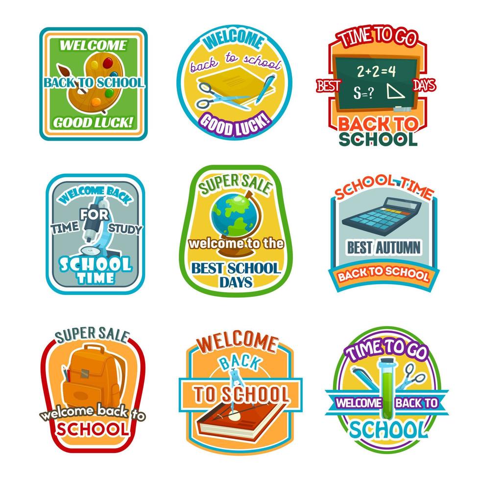 Back to School vector stationery sale offer icons