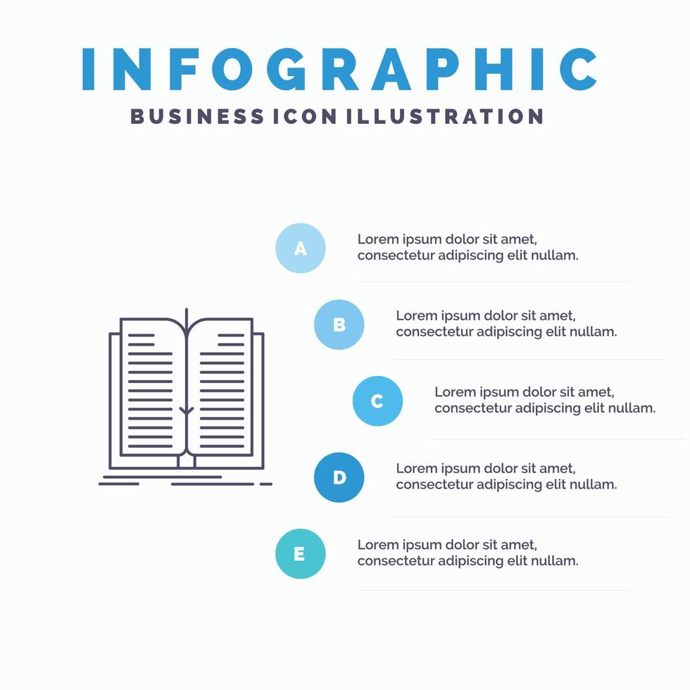 icono de línea de libro de transferencia de archivos de aplicación con fondo de infografía de presentación de 5 pasos vector