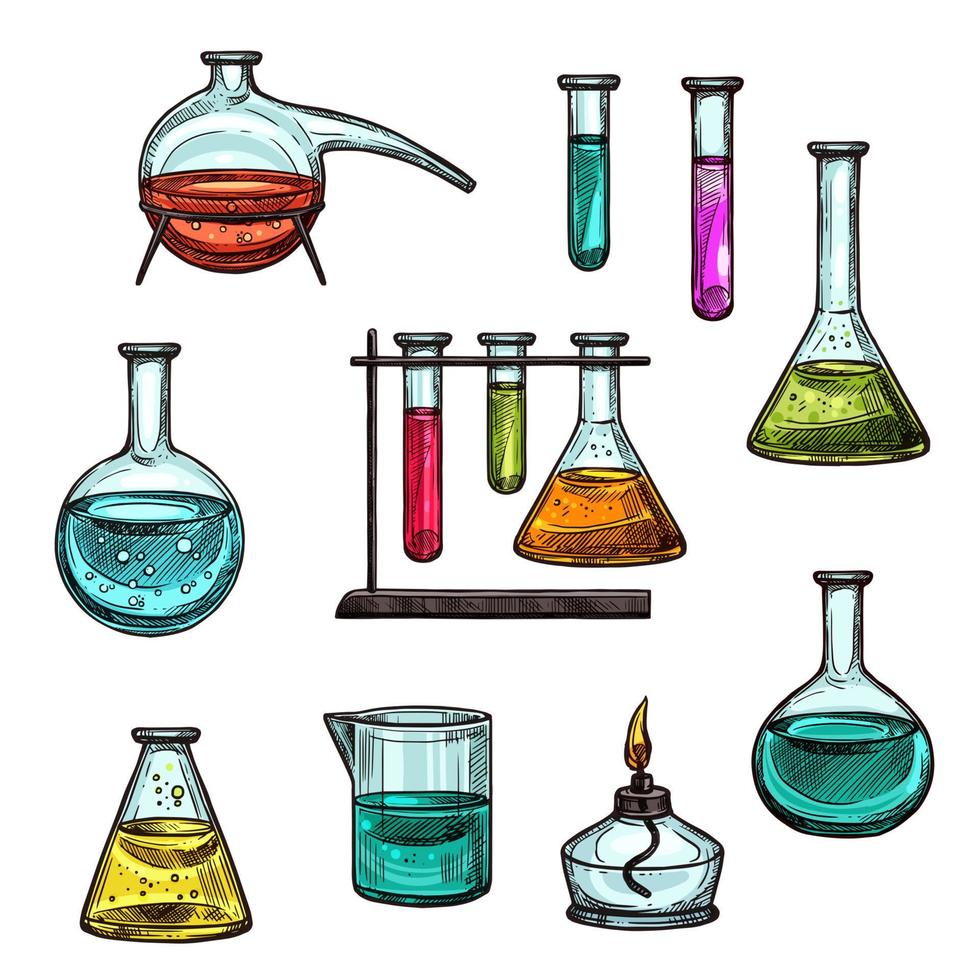 Vector sketch ion of chemical beakers test vials