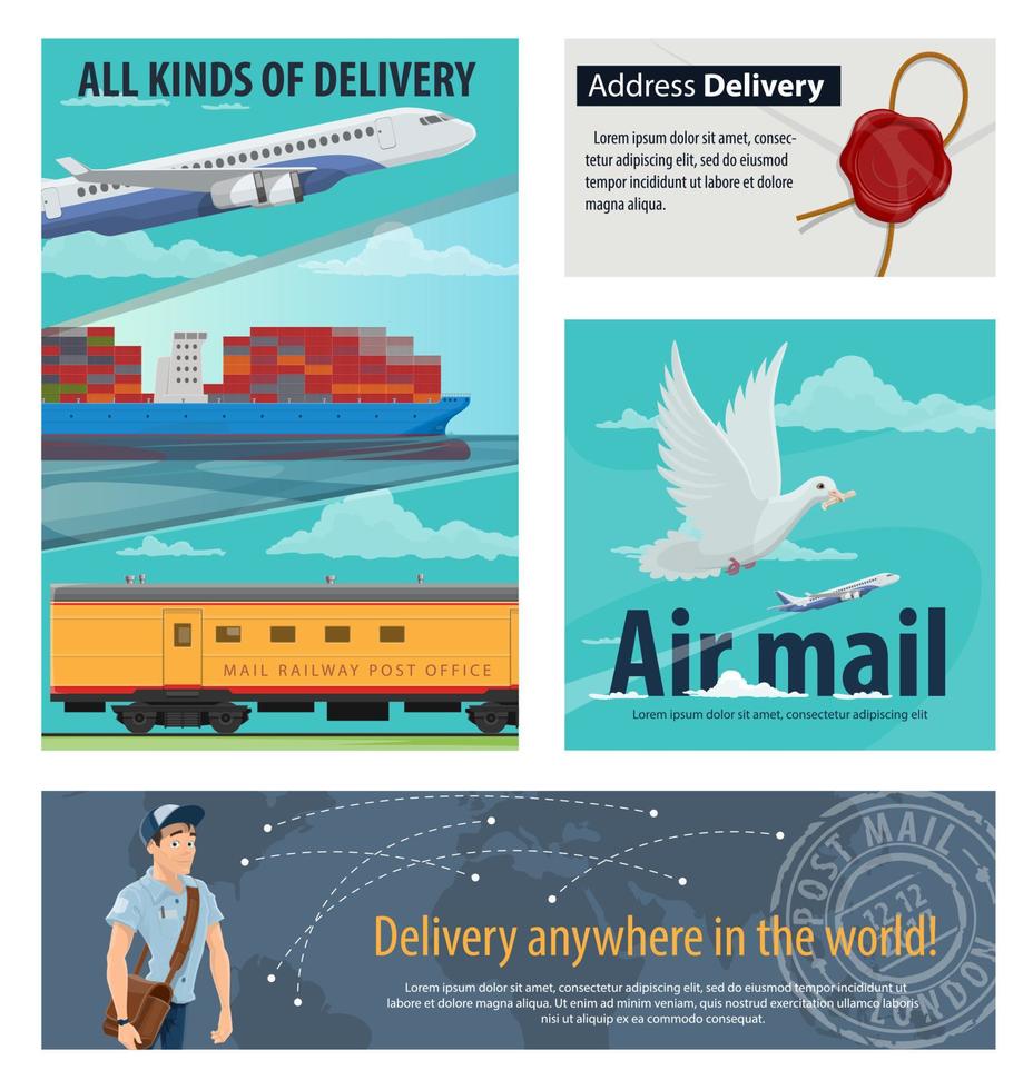 Mail delivery card of post service transportation 13174720 Vector Art