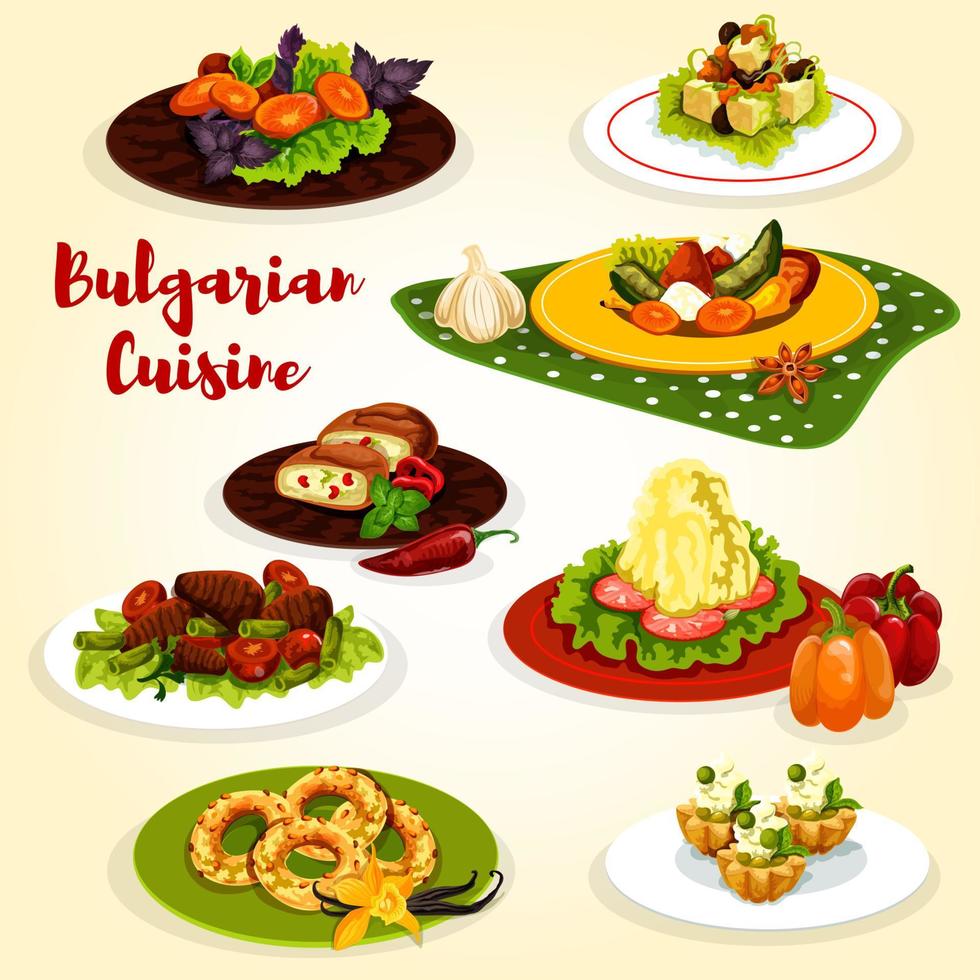 Bulgarian cuisine dinner dish with dessert icon vector