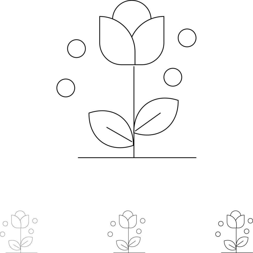 Flora Floral Flower Nature Spring Bold and thin black line icon set vector