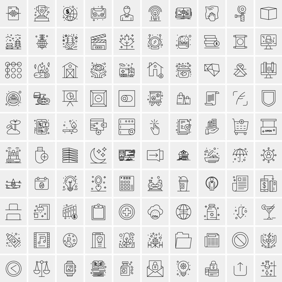 paquete de 100 iconos de líneas universales para móviles y web vector