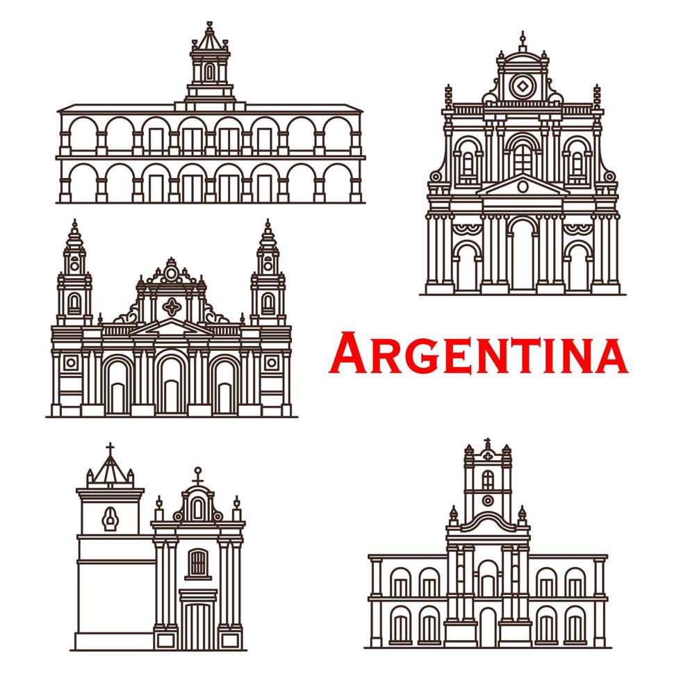 Argentina landmarks buildings vector line icons