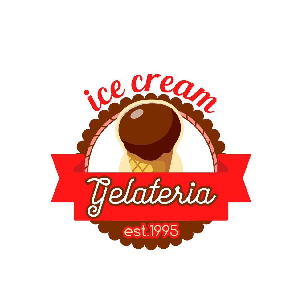 Gelateria ice cream in wafer cone vector icon