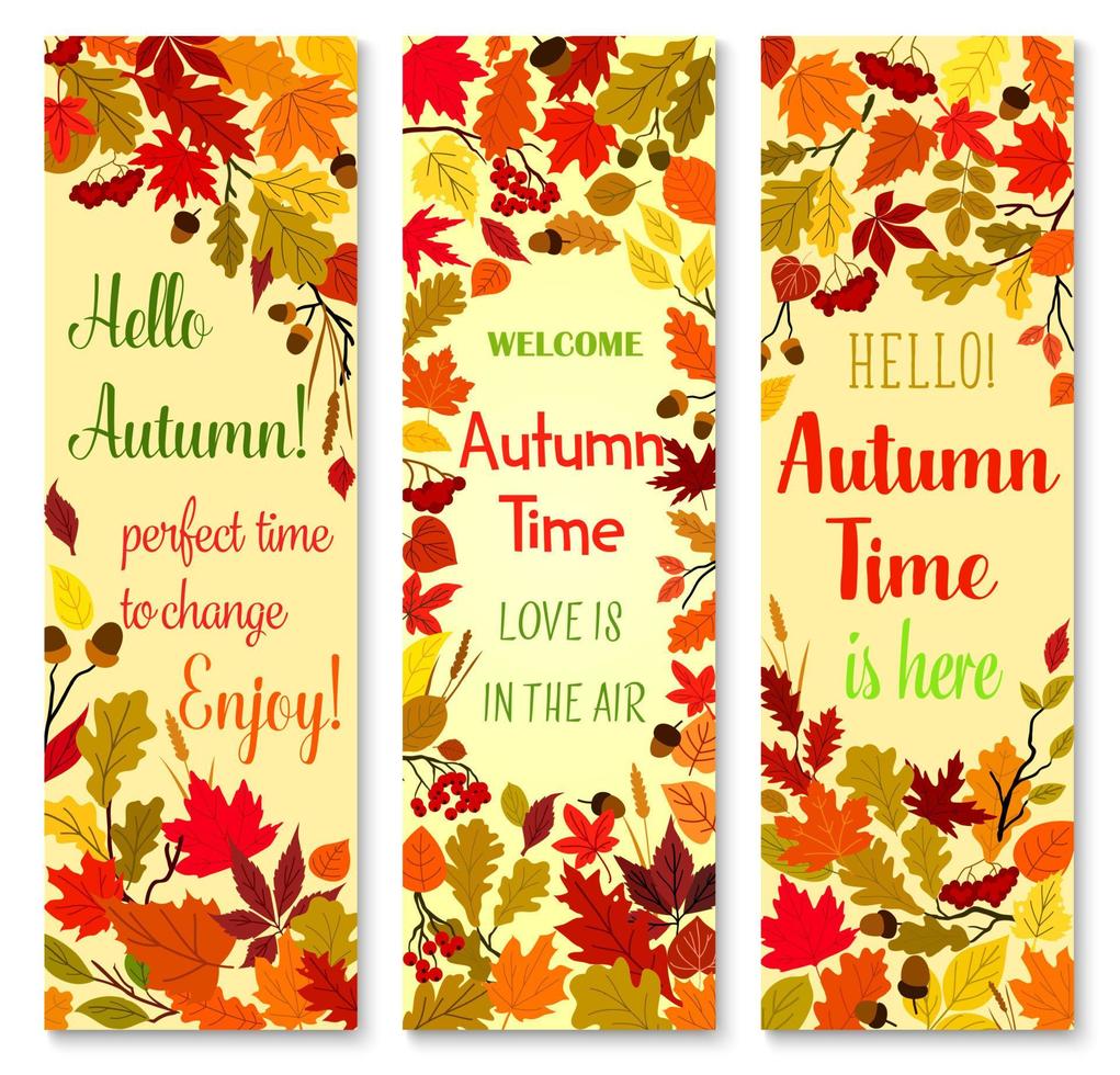 Autumn season and fall nature banner set design vector