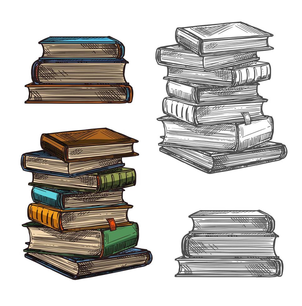 Book stack sketch for education, literature design vector