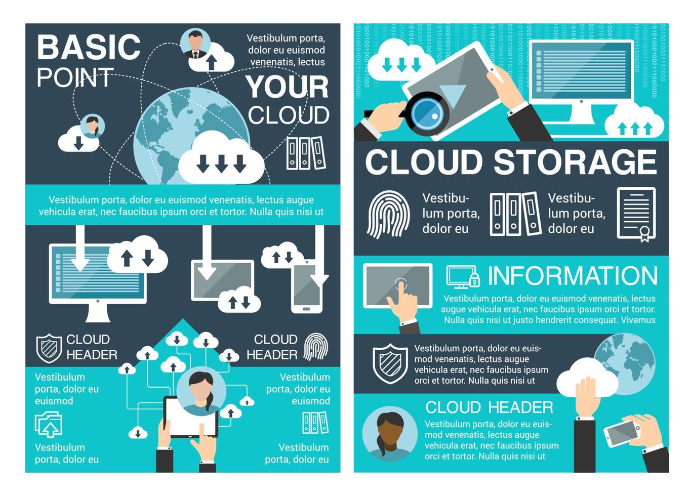 banner de almacenamiento en la nube para tecnología de la información vector