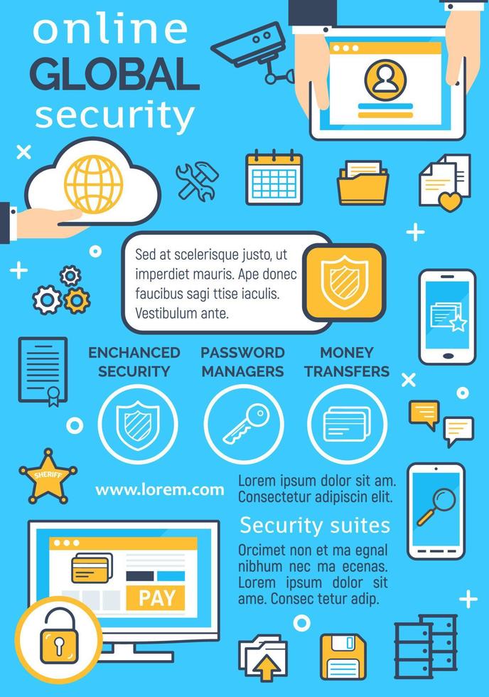 cartel de vector para la seguridad global en línea