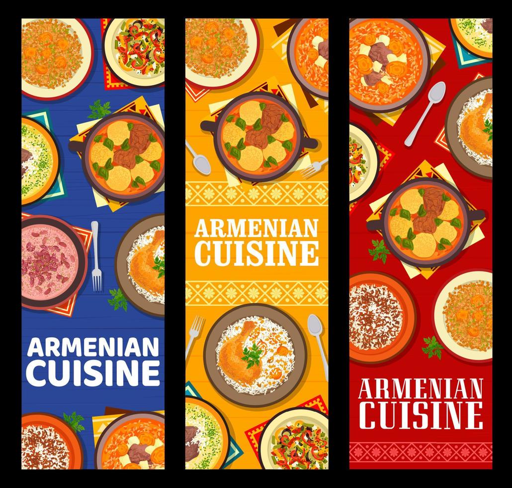 Armenian cuisine food restaurant meals banners vector