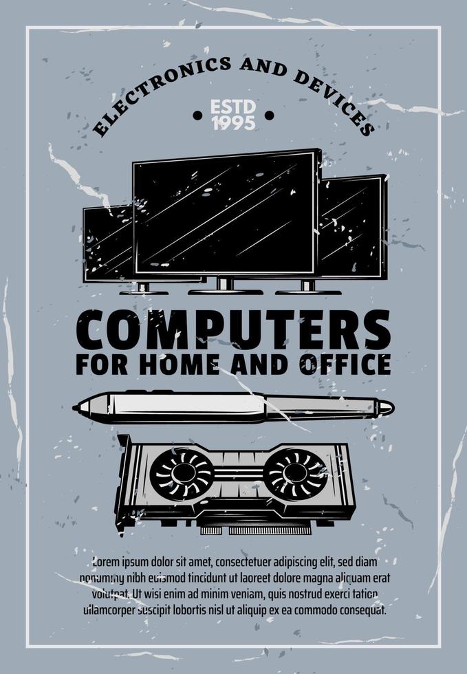 Electronic device retro banner of computer gadget vector