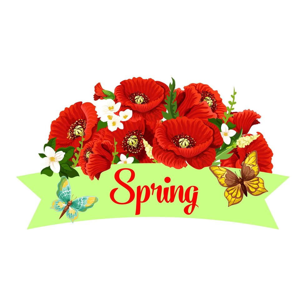 Spring time season poppy flowers vector icon