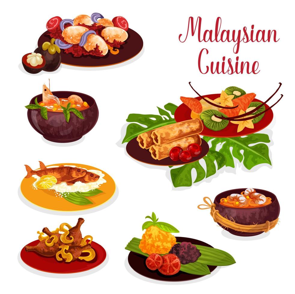 Malaysian cuisine icon with exotic dinner dish vector