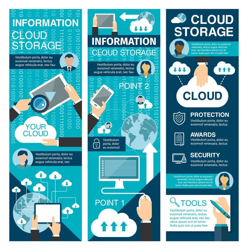 Cloud storage flat banner for network technology vector