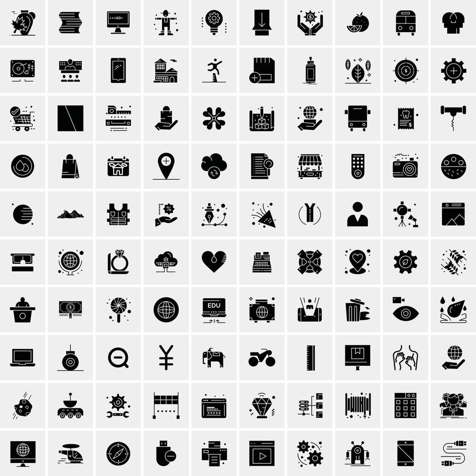 Set of 100 Business Solid Glyph icons vector