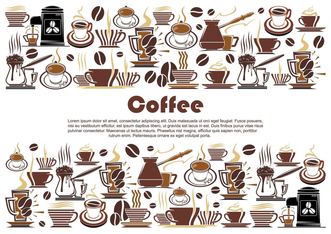 banner de café con bebida caliente y borde de bebida vector