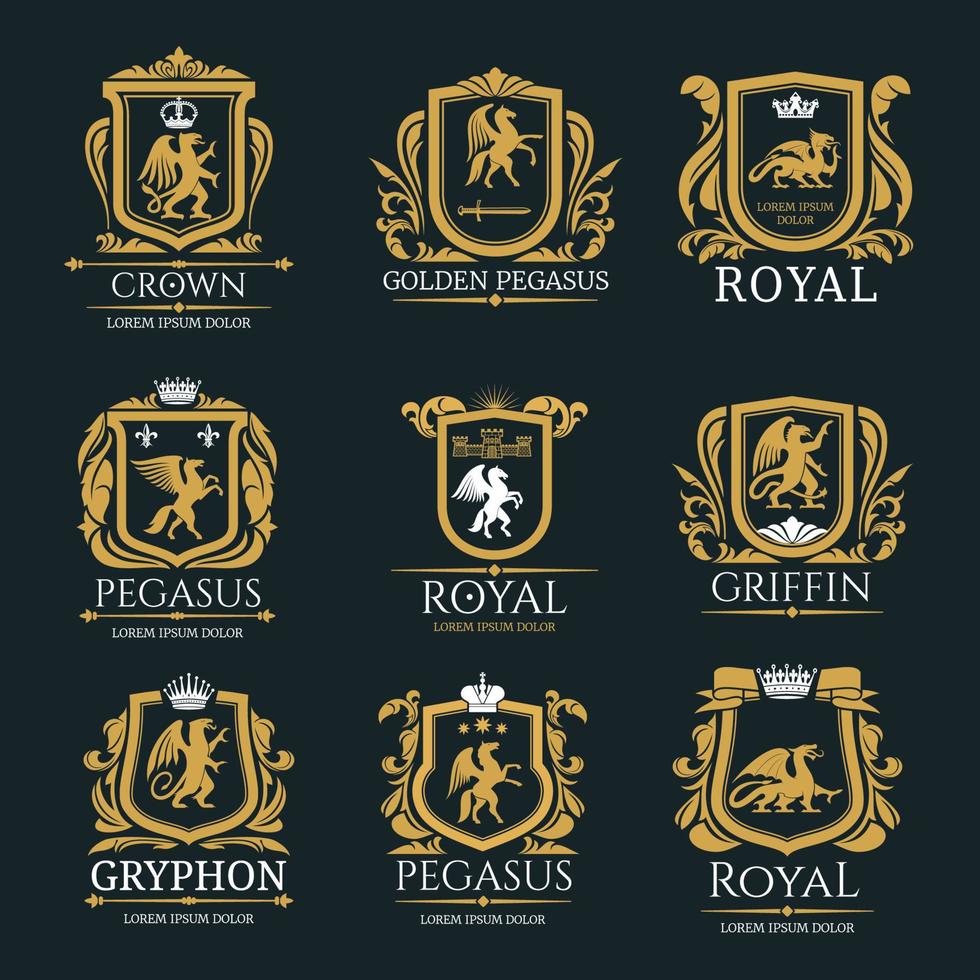 Heraldic royal animals vector isolated icons