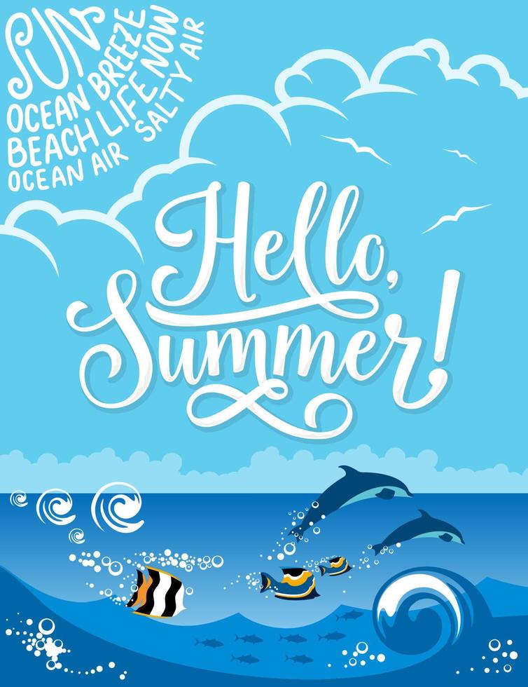 Hello Summer banner for summertime holiday design vector