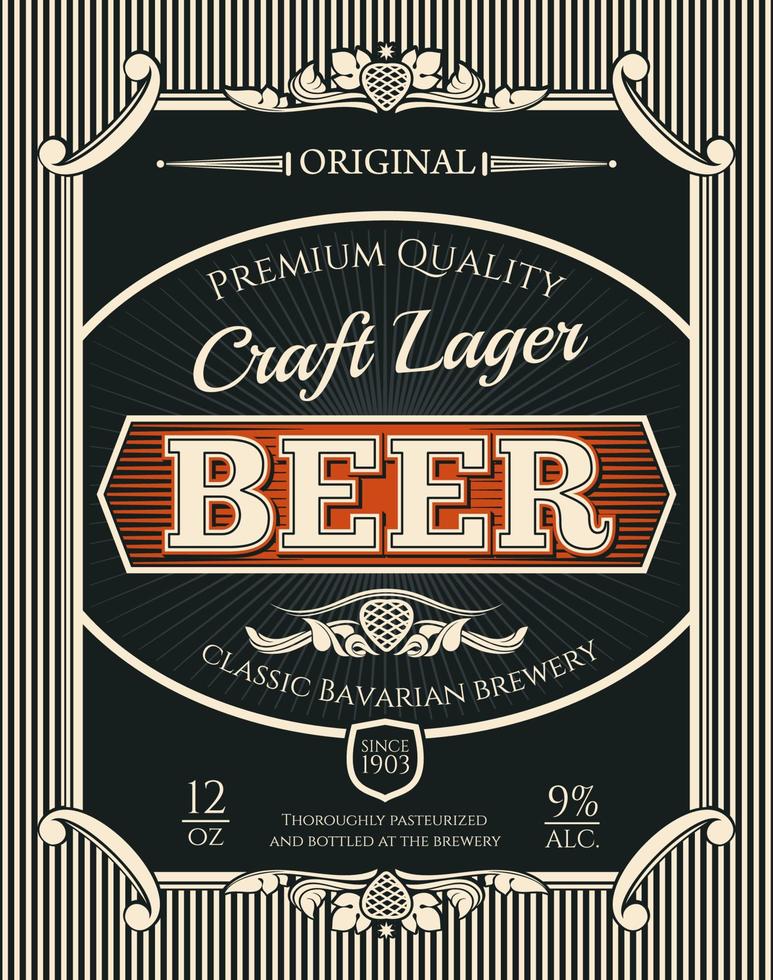 Beer or craft lager label of brewery alcohol drink vector
