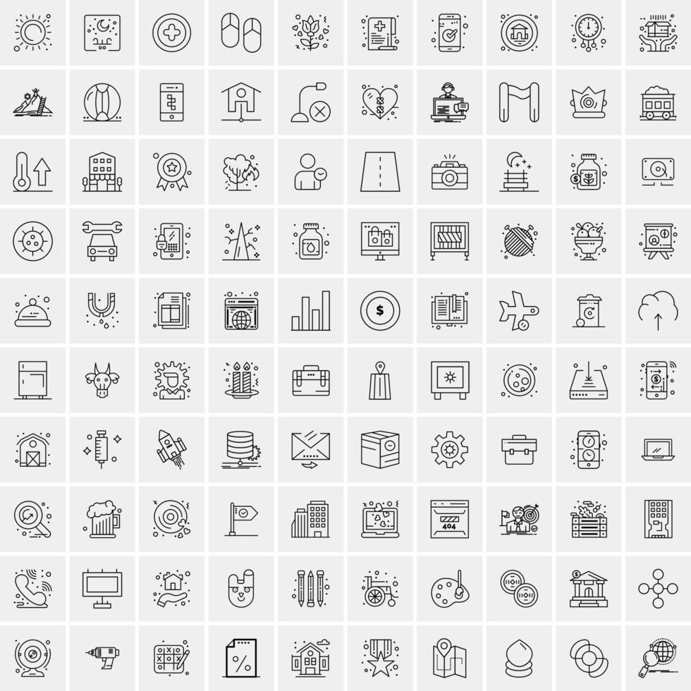 conjunto de 100 iconos de línea de negocios creativos vector