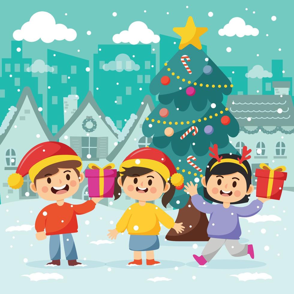 Children Having Great Time Celebrating Christmas vector