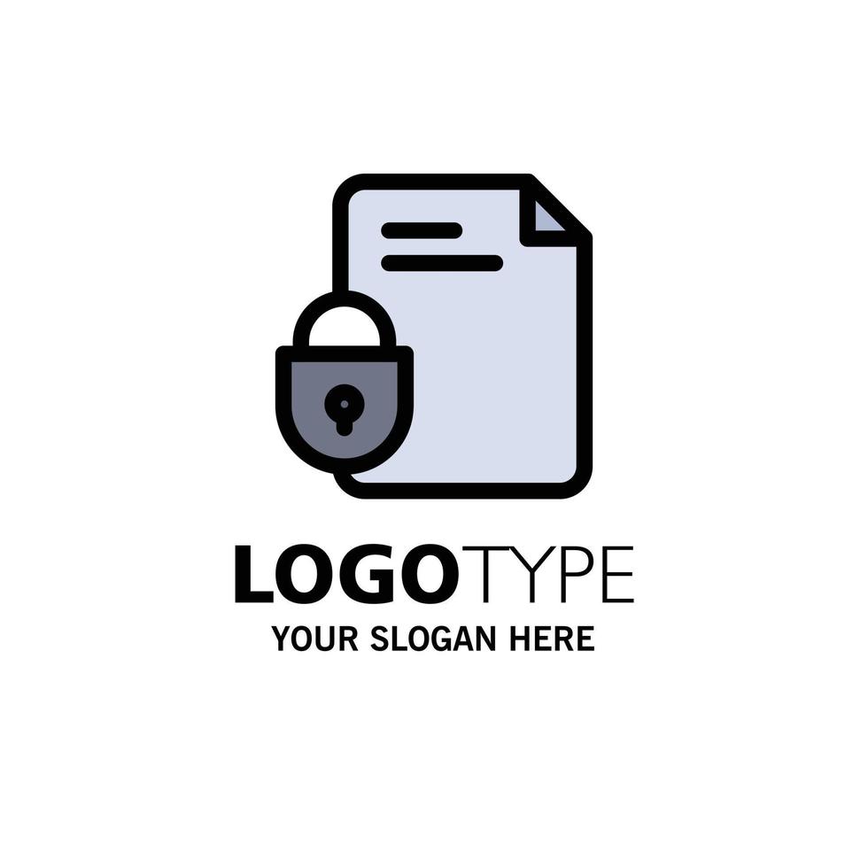 File Document Lock Security Internet Business Logo Template Flat Color vector