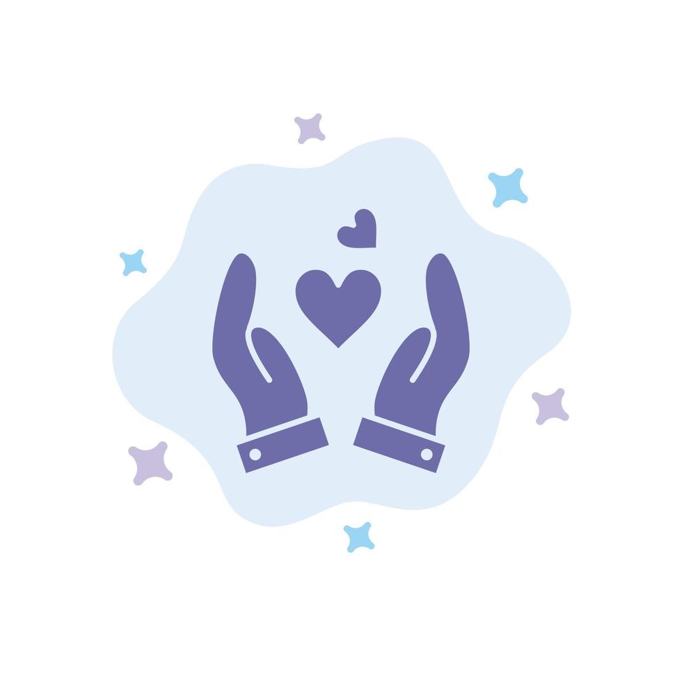 Hand Love Heart Wedding Blue Icon on Abstract Cloud Background vector
