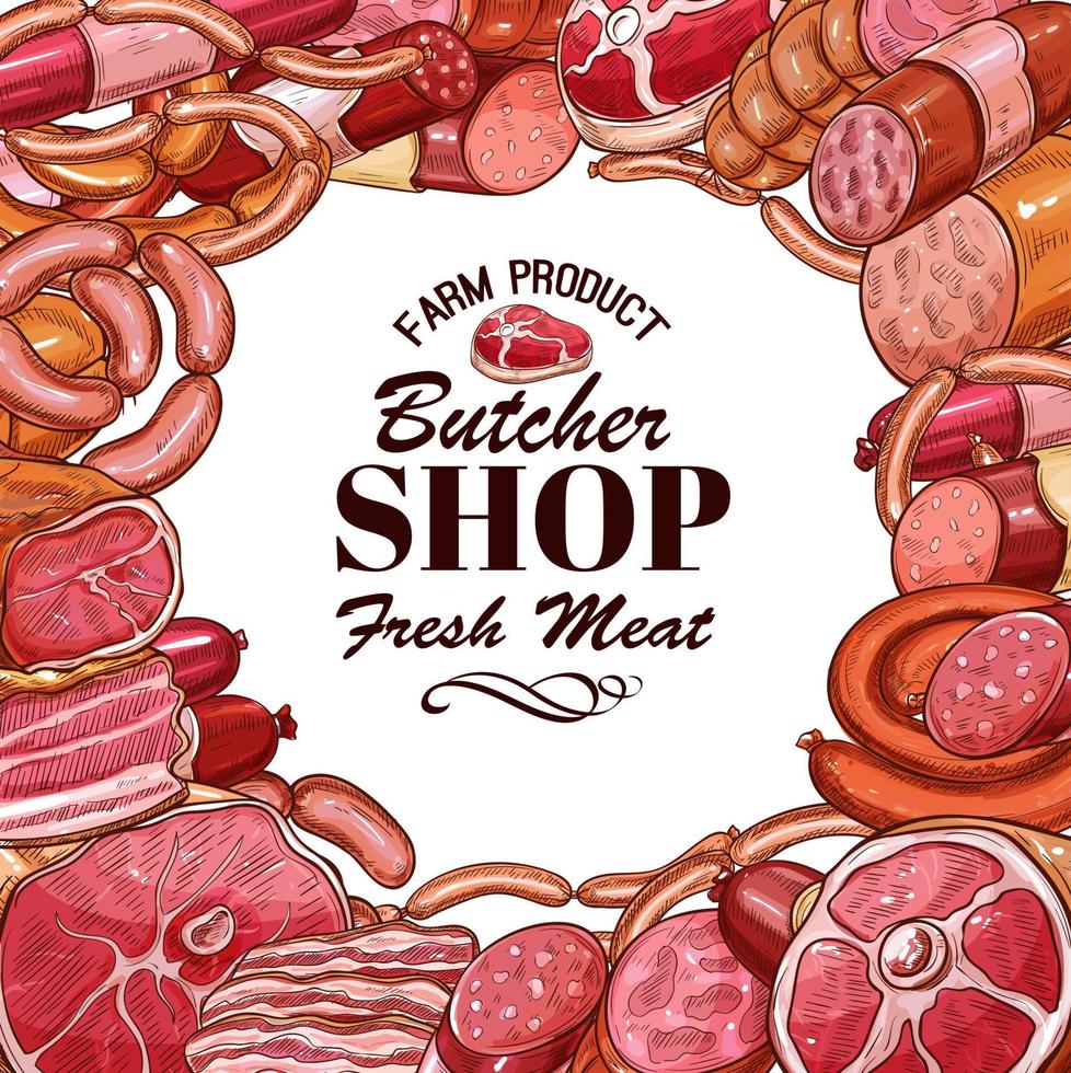Vector sketch meat products for butcher shop