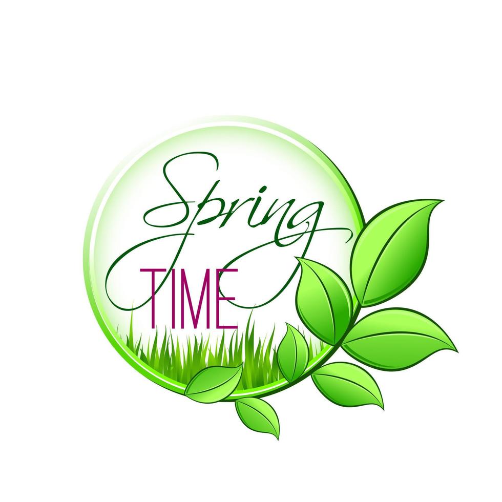 Springtime green leaf and spring grass vector icon