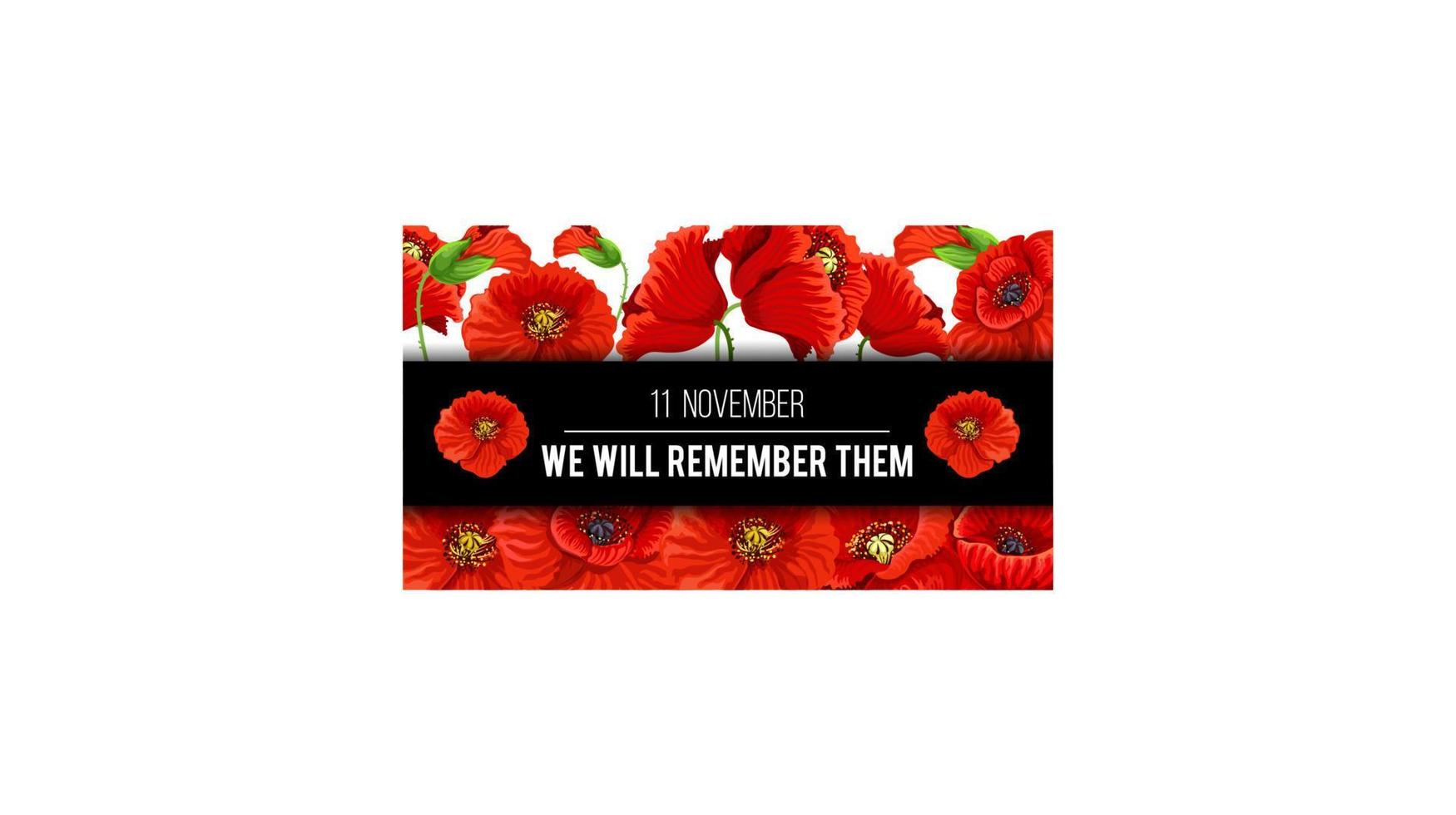 Remembrance day 11 November vector poppy banner