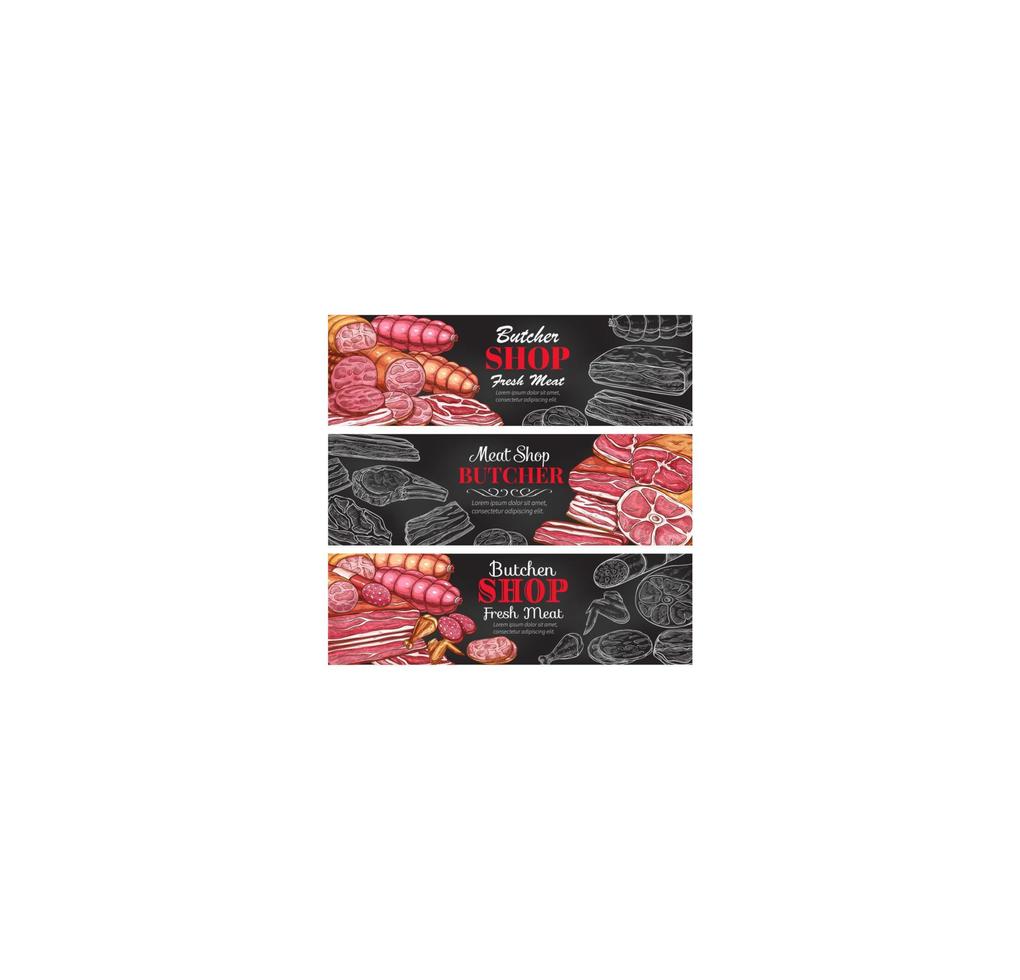 Butcher shop vector sketch fresh meat banners