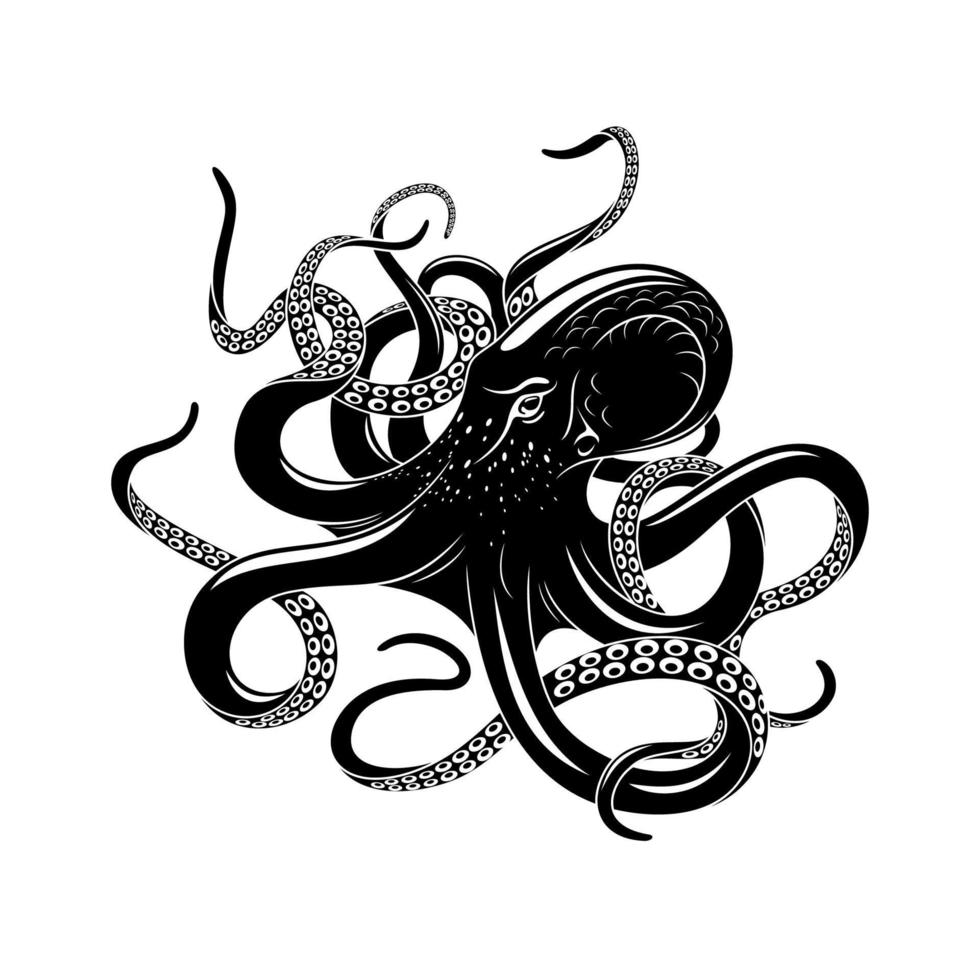 icono de pulpo para diseño de tatuaje de monstruo marino vector