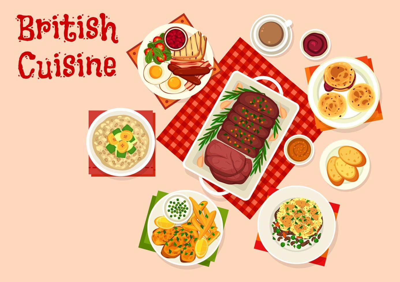 British cuisine icon of traditional breakfast food vector