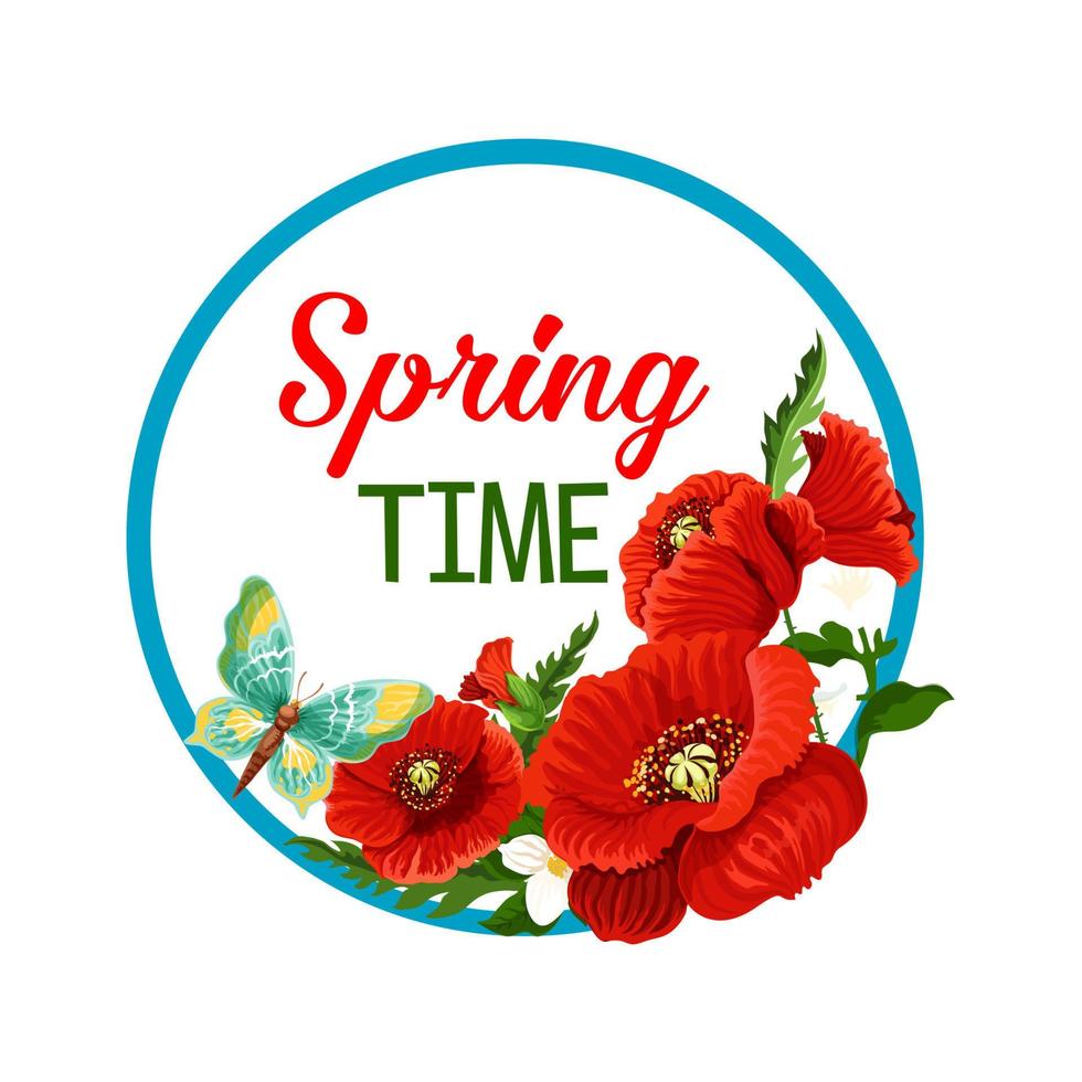 Spring time vector icon of seasonal poppy flowers