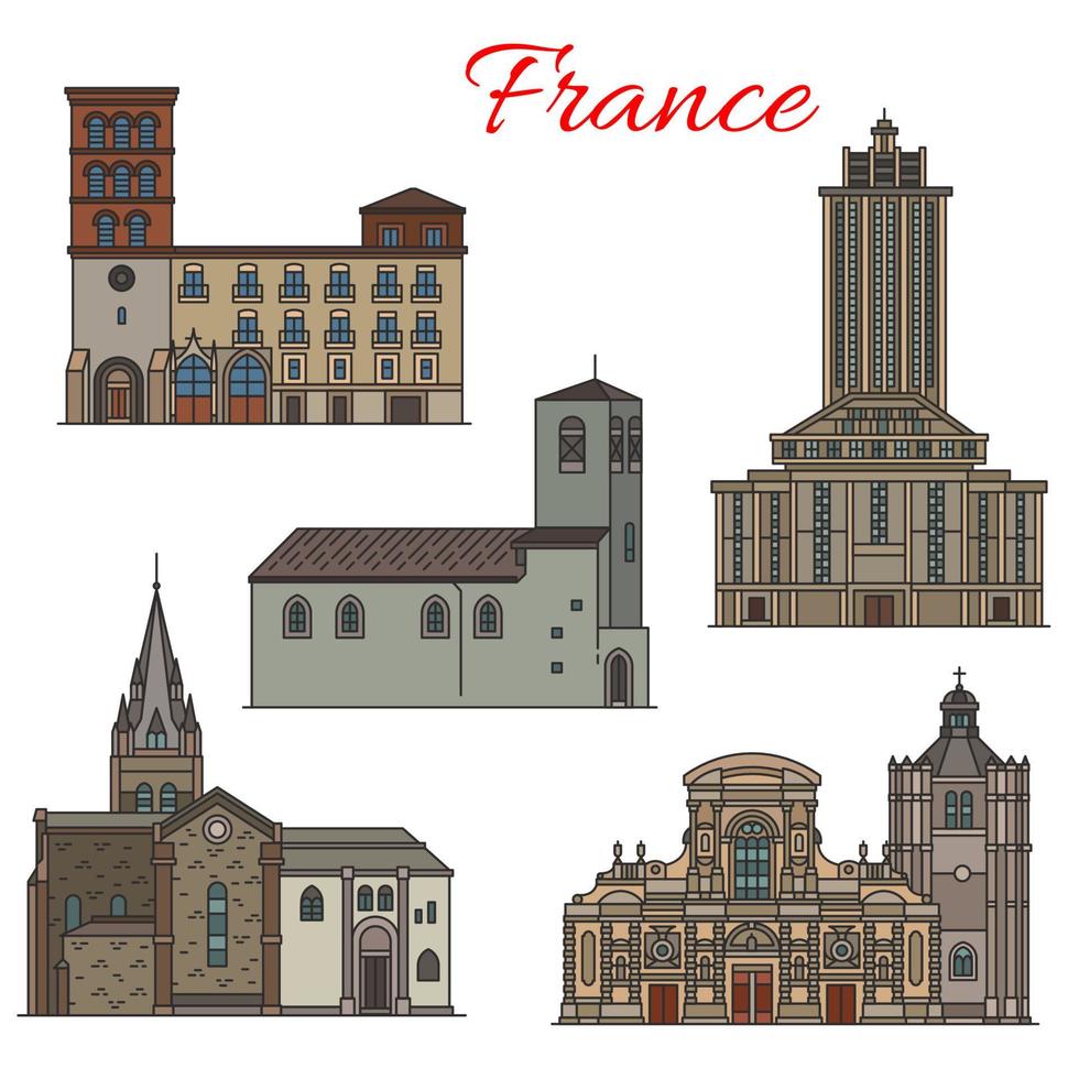 French architecture travel landmark thin line icon vector