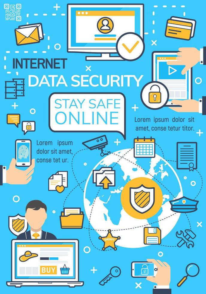 cartel de vector de tecnología de seguridad de datos de internet
