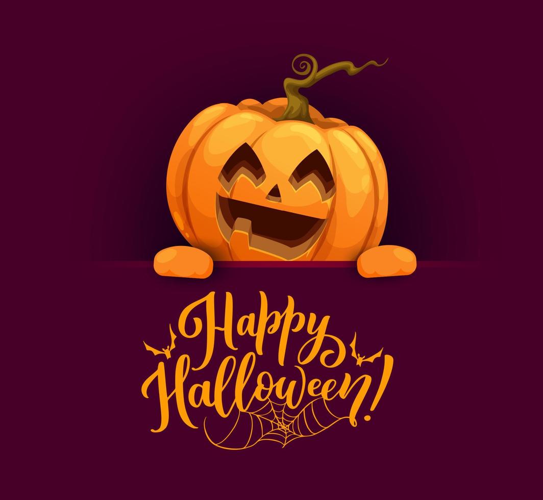 Halloween cartoon pumpkin character, vector poster