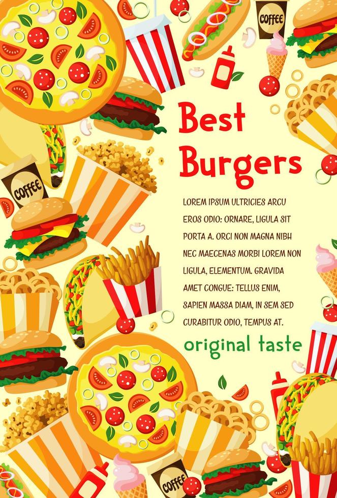 Vector fast food burgers menu poster