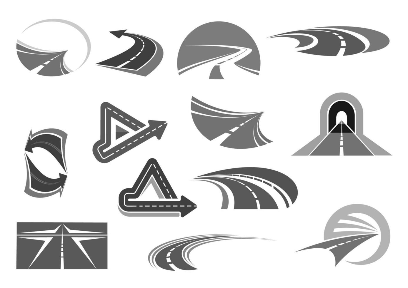 Vector icons of roads tunnels and highway signs
