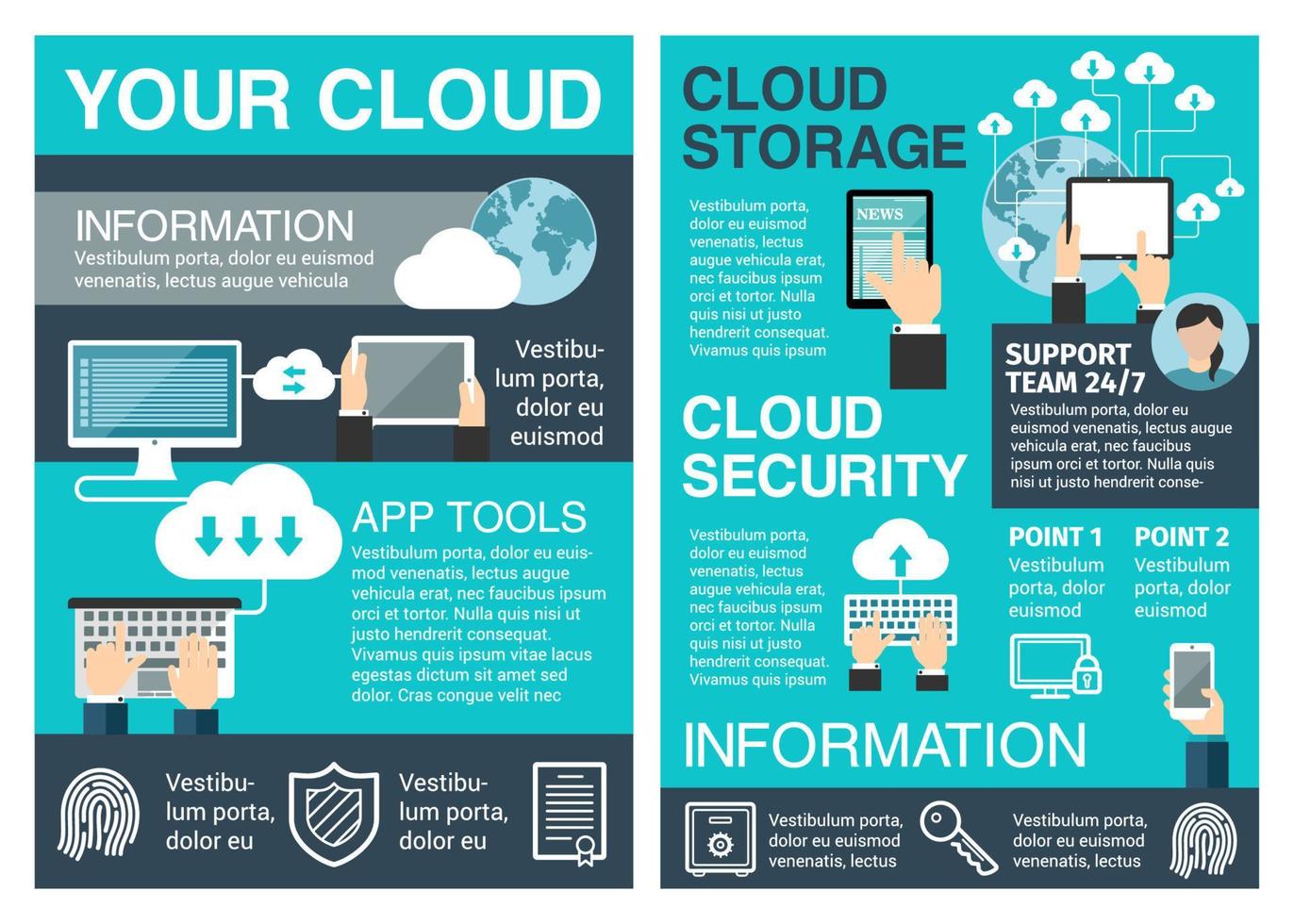 diseño de cartel plano de computación en la nube empresarial vector