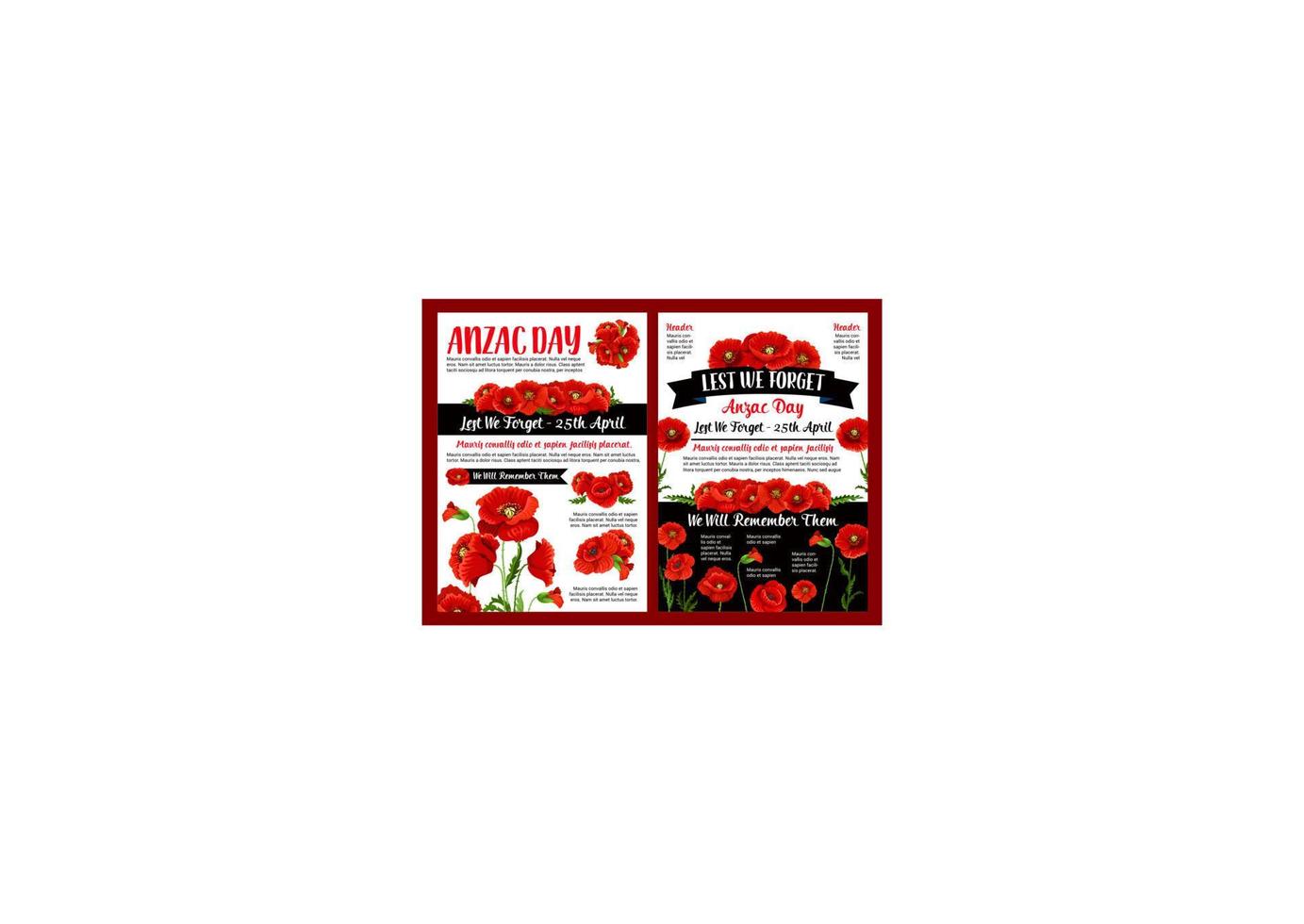 Anzac Day memory banner of poppy flower and ribbon vector