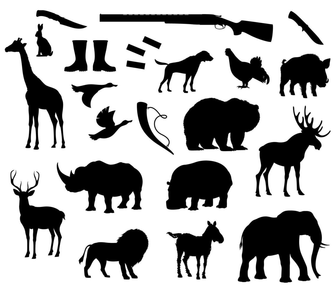 animales vectoriales silueta iconos aislados para la caza vector