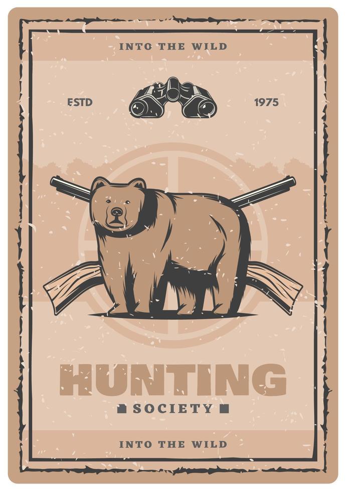 Vector bear hunting retro poster