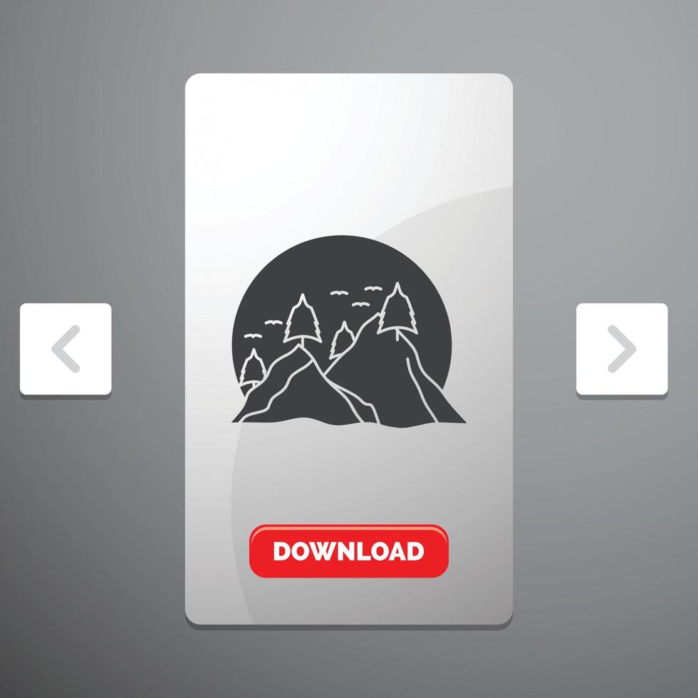 hill. landscape. nature. mountain. sun Glyph Icon vector