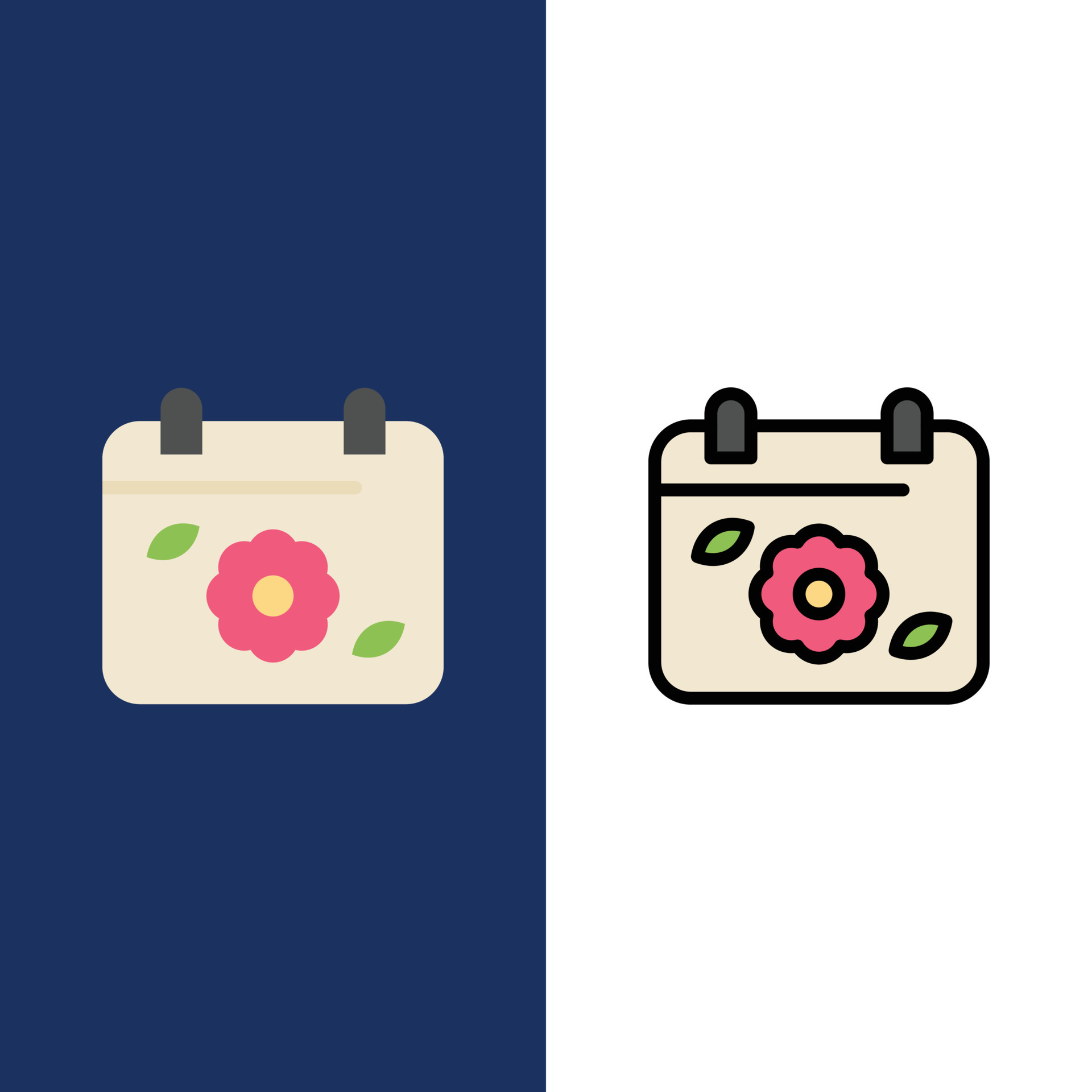 Calendar Flower Date Spring Icons Flat and Line Filled Icon Set Vector Blue Background 13176009