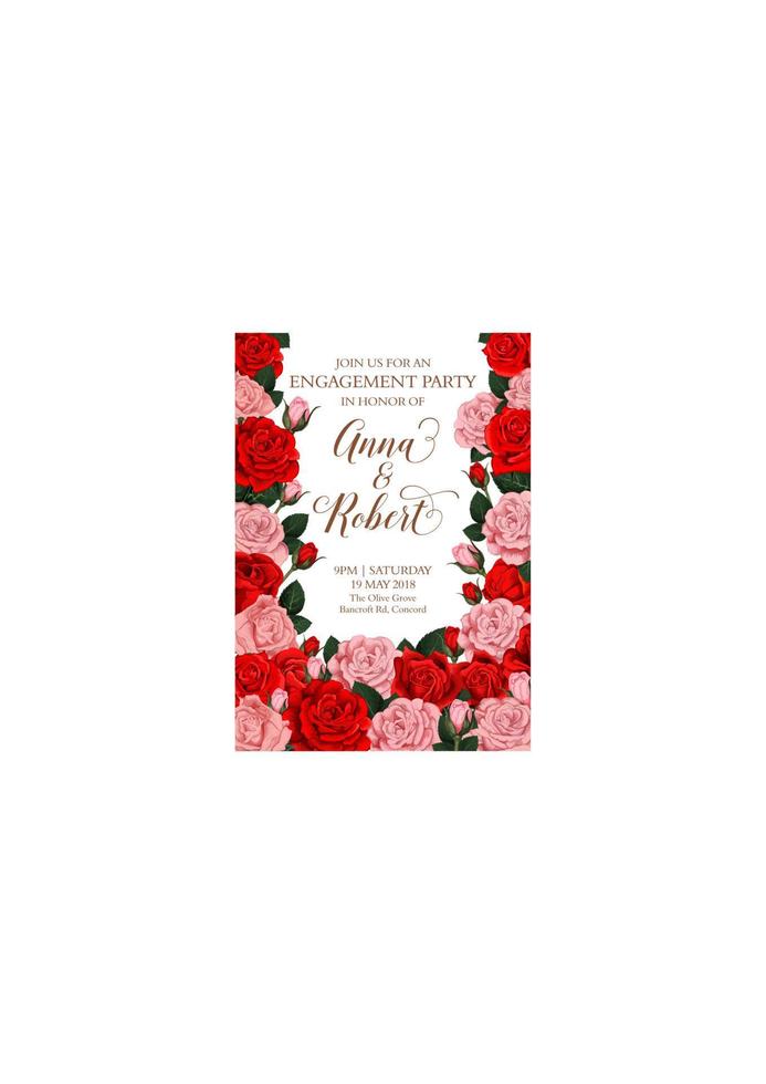 Vector engagement invitation card of roses flowers